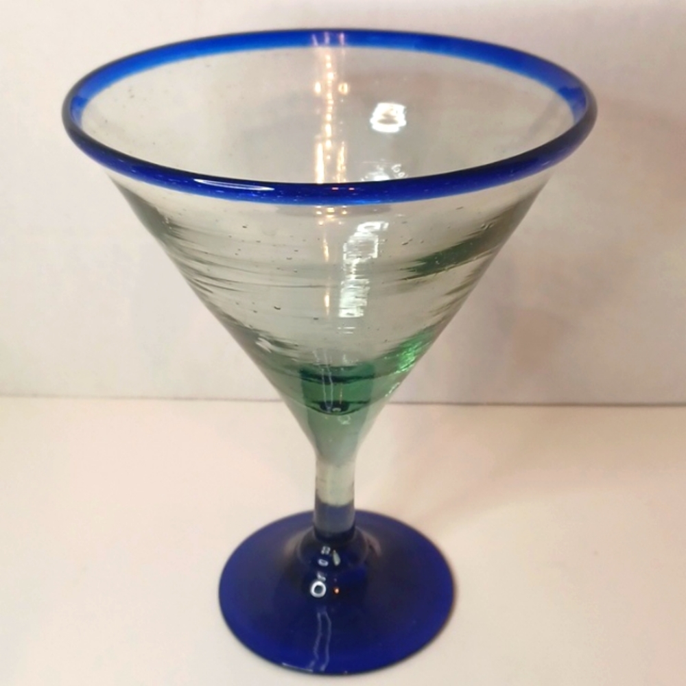 Oversized Mexican Margarita Drinking Glass Cobalt Blue Trim Large Serveware